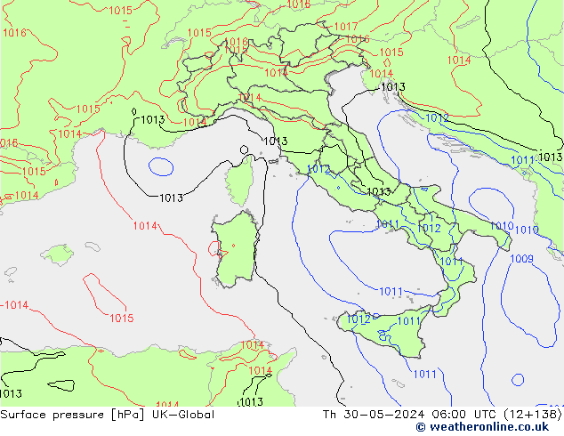 Surface pressure UK-Global Th 30.05.2024 06 UTC