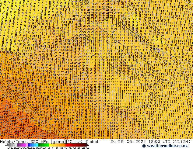 Height/Temp. 850 гПа UK-Global Вс 26.05.2024 18 UTC