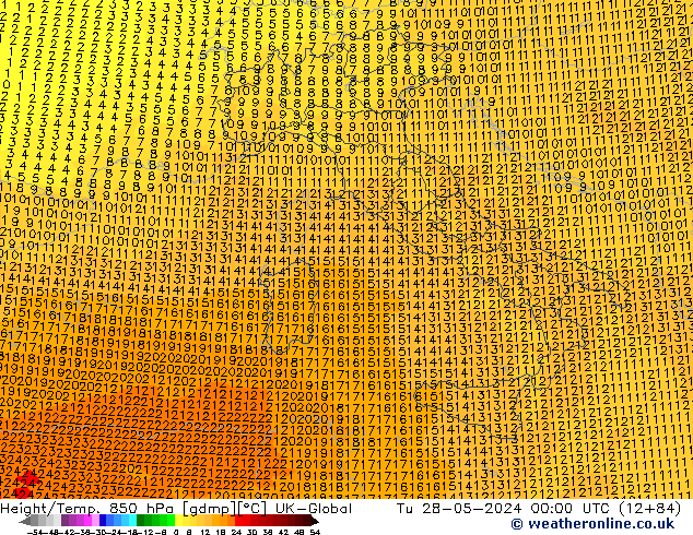 Height/Temp. 850 hPa UK-Global wto. 28.05.2024 00 UTC