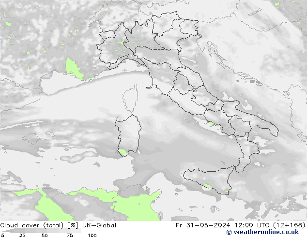 Cloud cover (total) UK-Global Pá 31.05.2024 12 UTC