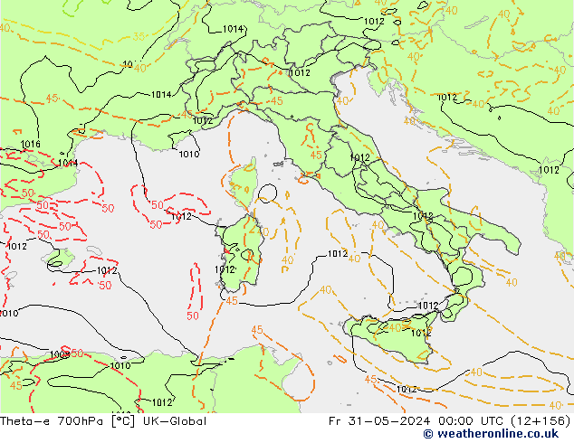 Theta-e 700hPa UK-Global vr 31.05.2024 00 UTC