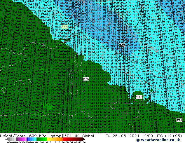 Hoogte/Temp. 500 hPa UK-Global di 28.05.2024 12 UTC