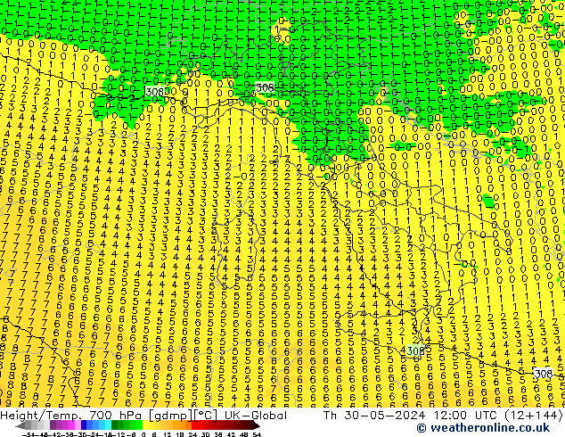 Hoogte/Temp. 700 hPa UK-Global do 30.05.2024 12 UTC