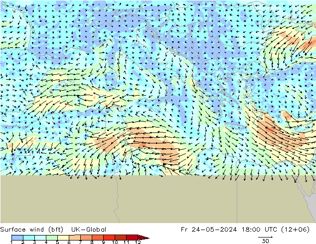 wiatr 10 m (bft) UK-Global pt. 24.05.2024 18 UTC