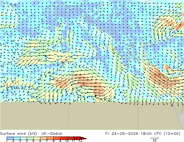 Vent 10 m (bft) UK-Global ven 24.05.2024 18 UTC