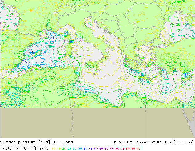 Eşrüzgar Hızları (km/sa) UK-Global Cu 31.05.2024 12 UTC