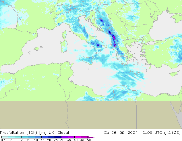 Precipitação (12h) UK-Global Dom 26.05.2024 00 UTC