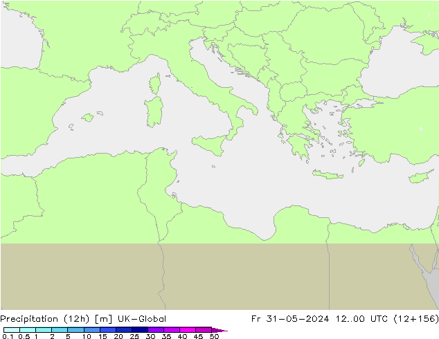 Precipitation (12h) UK-Global Pá 31.05.2024 00 UTC