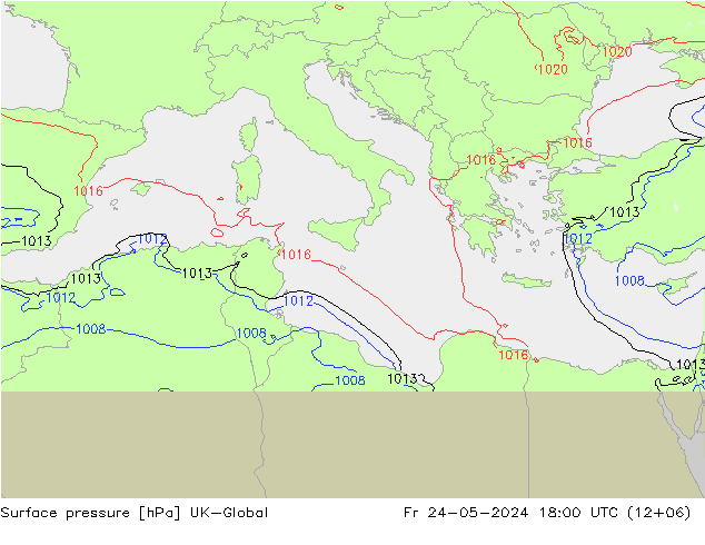 Surface pressure UK-Global Fr 24.05.2024 18 UTC