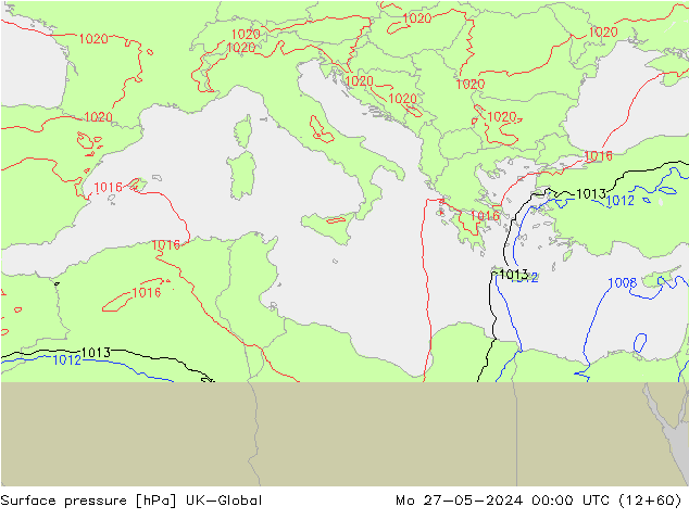 Surface pressure UK-Global Mo 27.05.2024 00 UTC