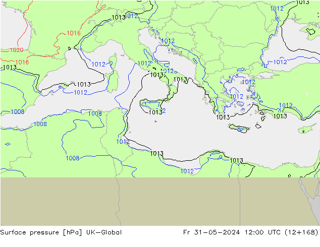 Luchtdruk (Grond) UK-Global vr 31.05.2024 12 UTC