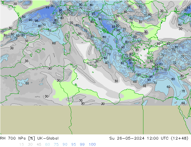 RH 700 hPa UK-Global nie. 26.05.2024 12 UTC