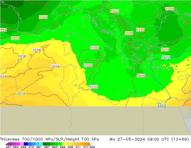Thck 700-1000 hPa UK-Global Mo 27.05.2024 09 UTC