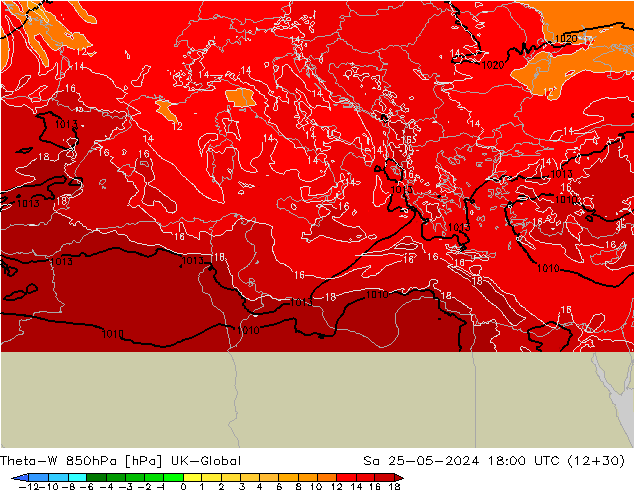 Theta-W 850hPa UK-Global Cts 25.05.2024 18 UTC