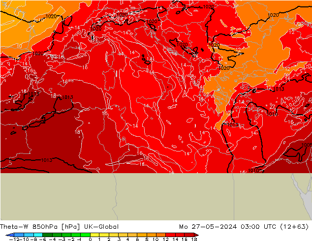 Theta-W 850hPa UK-Global  27.05.2024 03 UTC