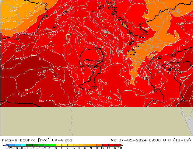 Theta-W 850hPa UK-Global Mo 27.05.2024 09 UTC