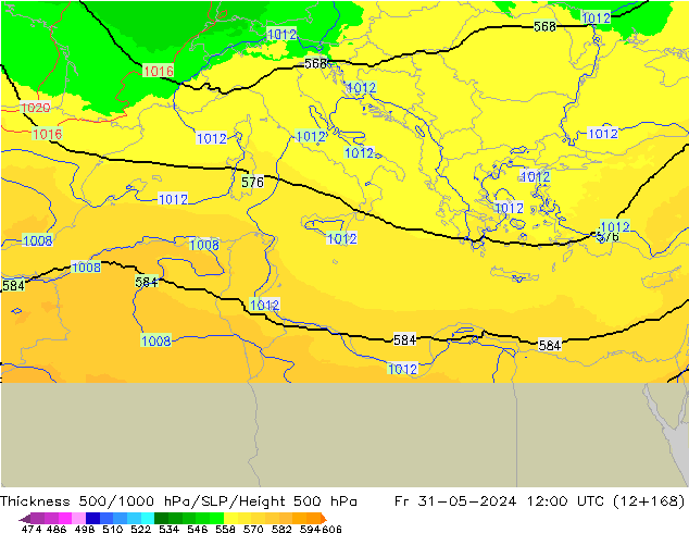 500-1000 hPa Kalınlığı UK-Global Cu 31.05.2024 12 UTC