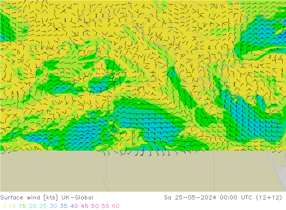 ветер 10 m UK-Global сб 25.05.2024 00 UTC