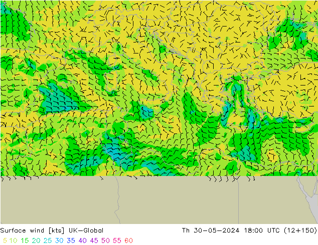 Surface wind UK-Global Th 30.05.2024 18 UTC