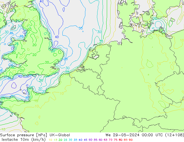 Isotachs (kph) UK-Global  29.05.2024 00 UTC