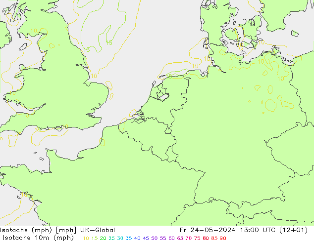 Isotachen (mph) UK-Global vr 24.05.2024 13 UTC