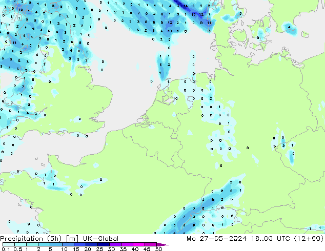 Precipitazione (6h) UK-Global lun 27.05.2024 00 UTC