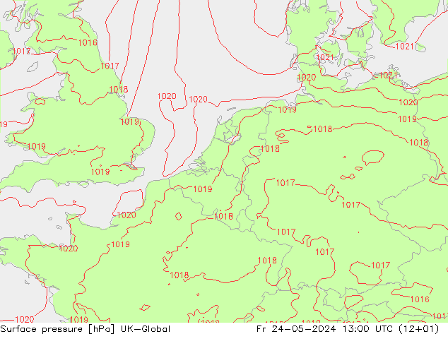 Presión superficial UK-Global vie 24.05.2024 13 UTC