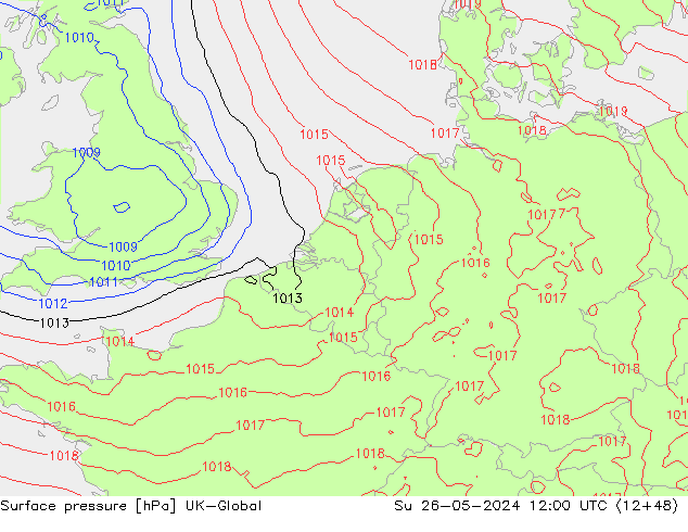 Luchtdruk (Grond) UK-Global zo 26.05.2024 12 UTC