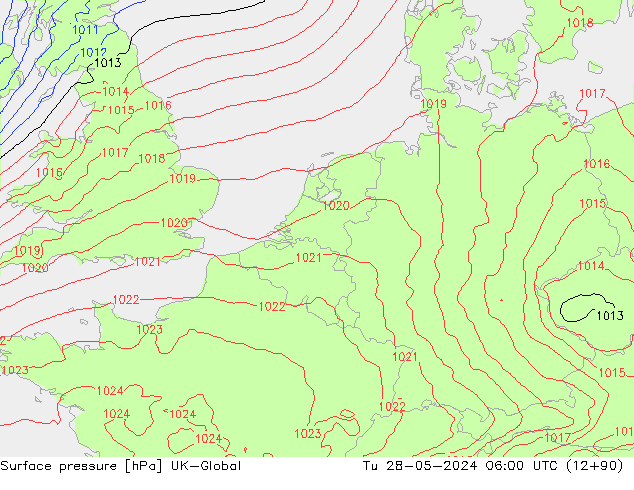 Surface pressure UK-Global Tu 28.05.2024 06 UTC