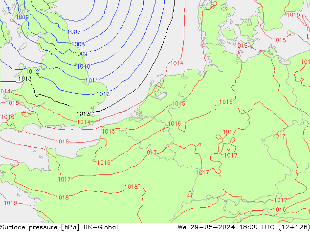 Luchtdruk (Grond) UK-Global wo 29.05.2024 18 UTC