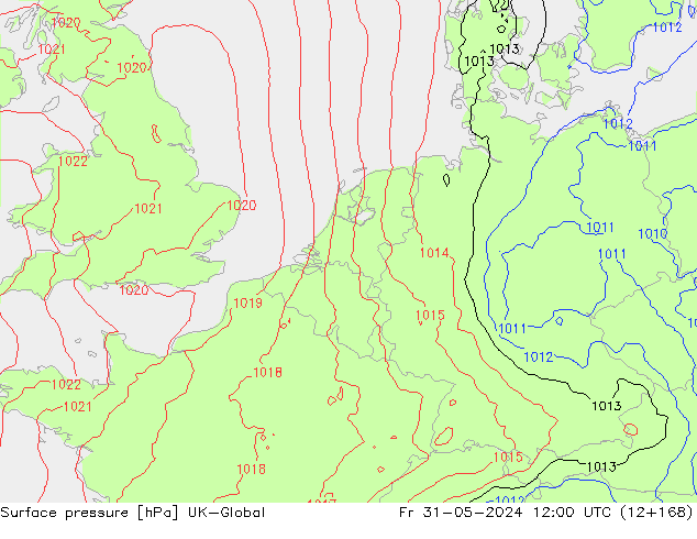 Pressione al suolo UK-Global ven 31.05.2024 12 UTC