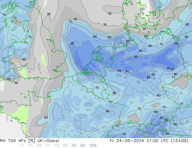 Humidité rel. 700 hPa UK-Global ven 24.05.2024 21 UTC