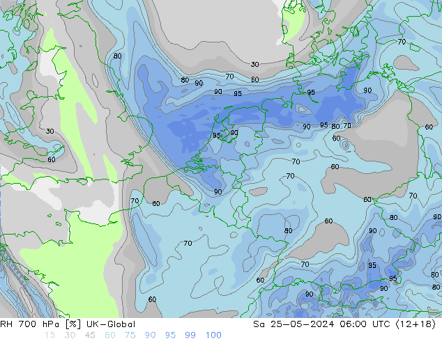 RH 700 hPa UK-Global Sa 25.05.2024 06 UTC