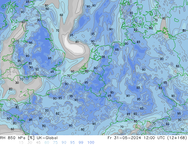 RH 850 hPa UK-Global pt. 31.05.2024 12 UTC