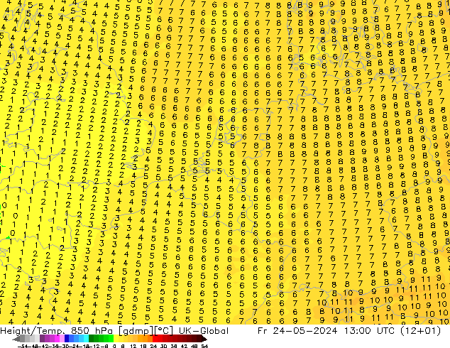 Height/Temp. 850 hPa UK-Global Fr 24.05.2024 13 UTC