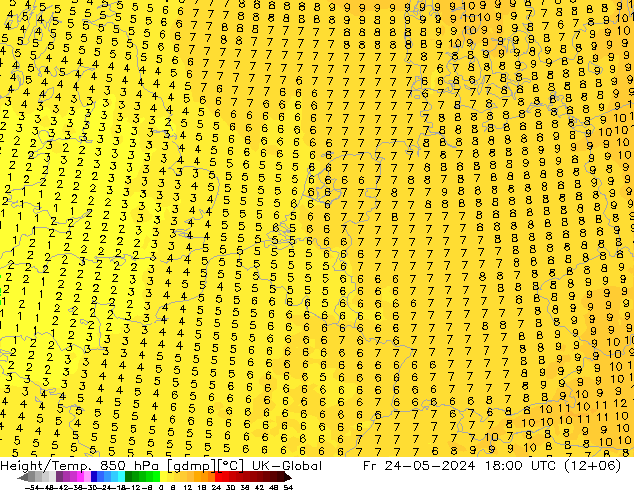 Height/Temp. 850 hPa UK-Global Fr 24.05.2024 18 UTC