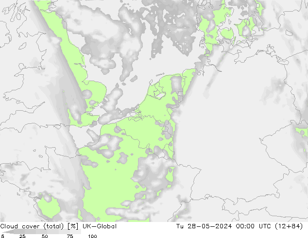 Bewolking (Totaal) UK-Global di 28.05.2024 00 UTC