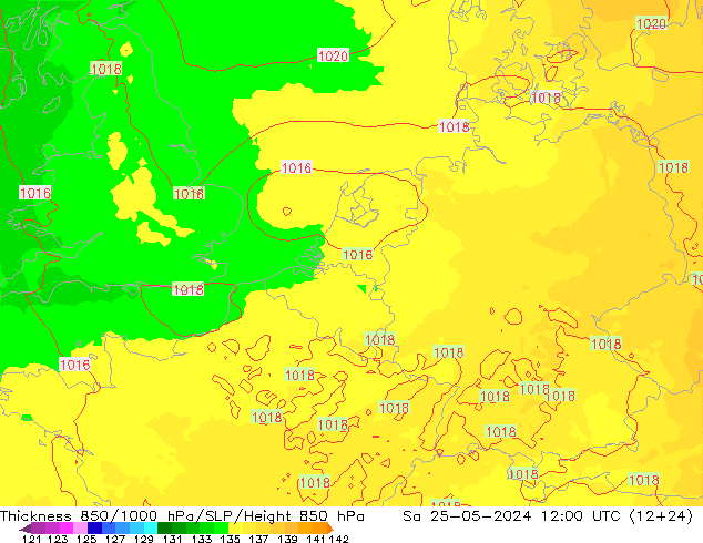 Thck 850-1000 hPa UK-Global So 25.05.2024 12 UTC