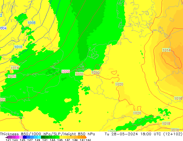 Thck 850-1000 hPa UK-Global Tu 28.05.2024 18 UTC