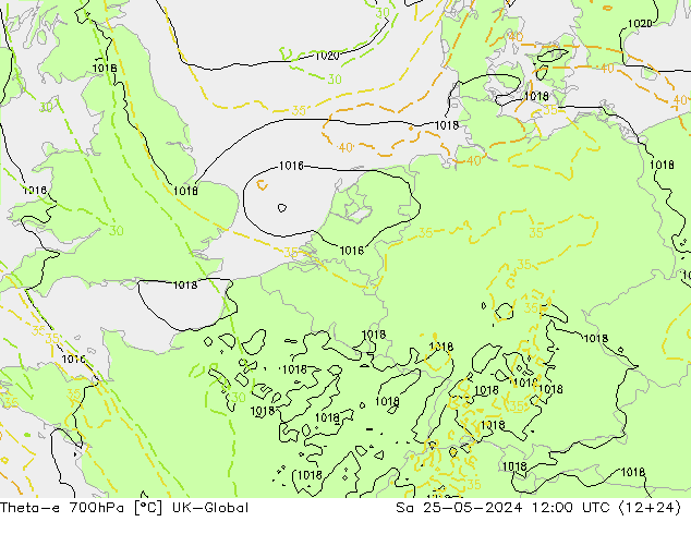 Theta-e 700hPa UK-Global so. 25.05.2024 12 UTC