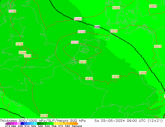 Thck 500-1000hPa UK-Global Sáb 25.05.2024 09 UTC