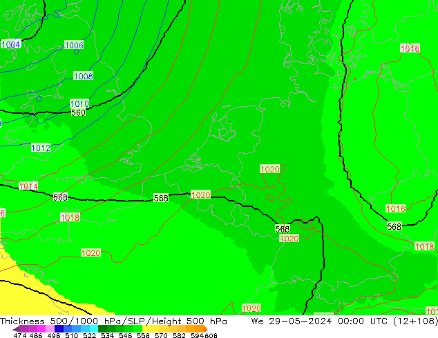 Thck 500-1000hPa UK-Global mer 29.05.2024 00 UTC