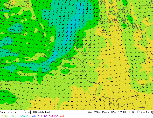 wiatr 10 m UK-Global śro. 29.05.2024 12 UTC