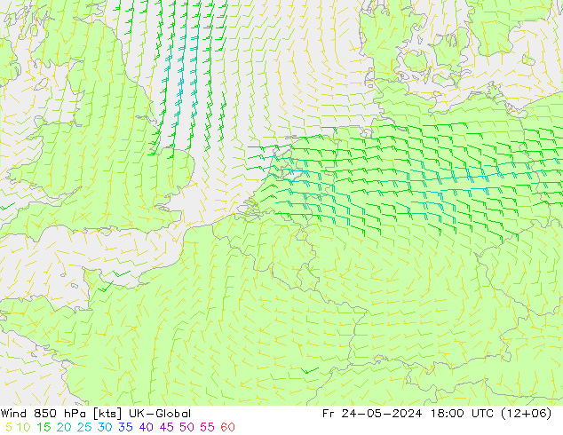 Vento 850 hPa UK-Global ven 24.05.2024 18 UTC