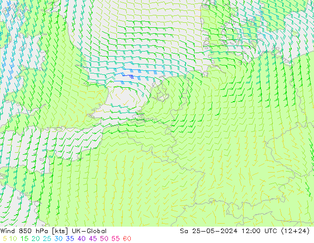 Wind 850 hPa UK-Global za 25.05.2024 12 UTC