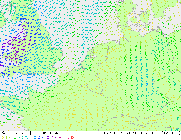 Rüzgar 850 hPa UK-Global Sa 28.05.2024 18 UTC