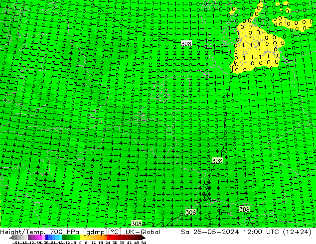 Height/Temp. 700 hPa UK-Global  25.05.2024 12 UTC