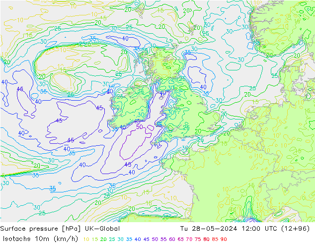 Eşrüzgar Hızları (km/sa) UK-Global Sa 28.05.2024 12 UTC