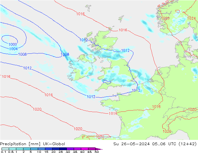 Precipitation UK-Global Su 26.05.2024 06 UTC