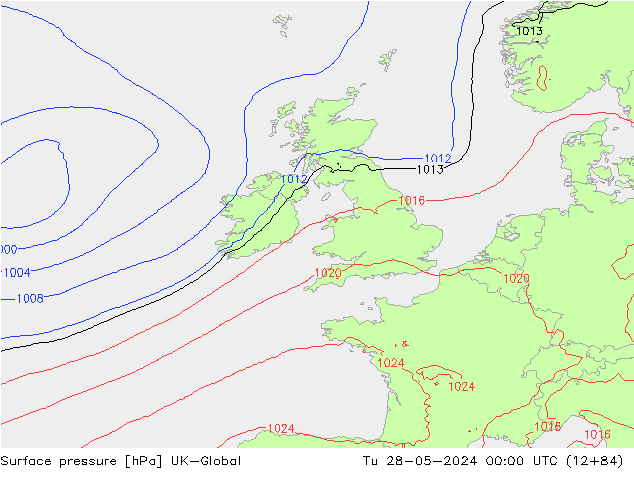 Surface pressure UK-Global Tu 28.05.2024 00 UTC